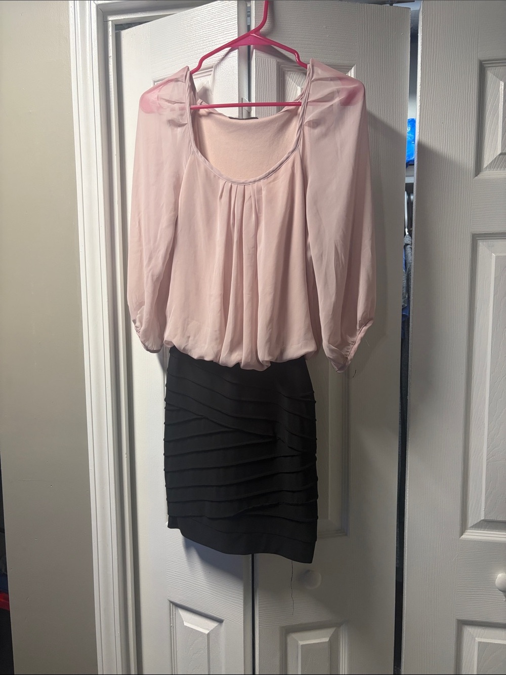 Women's Pink Blouson Top with Black Layered Skirt